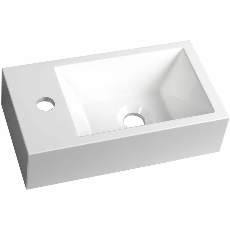 Lavabo Amarok 40x22 cm, 1 robinet à gauche, marbre coulé, blanc AR400 - Sapho