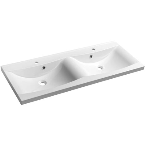 Sapho Lucia - Lavabo double 1200x500 mm, marbre coulé, blanc 50122