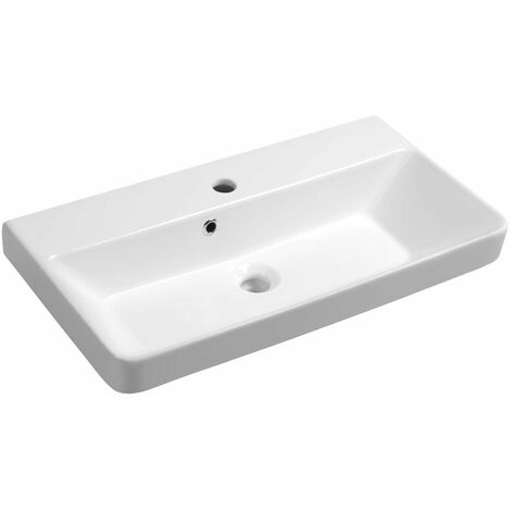 Sapho – Meuble-lavabo Thalie 70x37 cm céramique blanche – Vasque suspendue anguleuse avec trou pour robinet – Trop-plein – TH11070