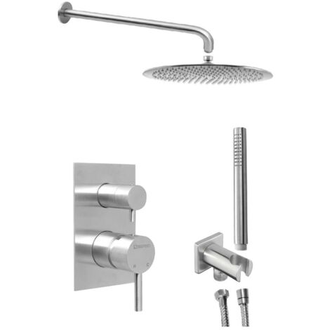 Sapho Minimal - Duschset mit Unterputzarmatur, mit Einbaukörper, Durchmesser 30 cm, Edelstahl MI042-01