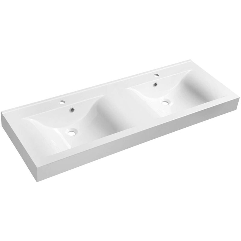 Nadja - Double-lavabo 140x50 cm, avec trop-plein, trous pour robinet, blanc 68141 - Sapho