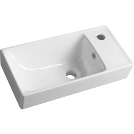 Sapho Nuali - Lavabo 50x25 cm, con troppopieno, foro per rubinetto, a destra, bianco TU0122