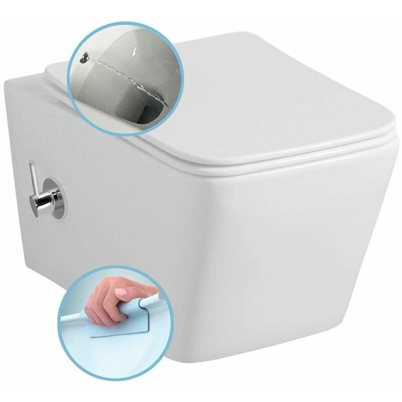 Sapho - Porto - wc suspendu avec douchette de bidet, Rimless, blanc PZ102RX