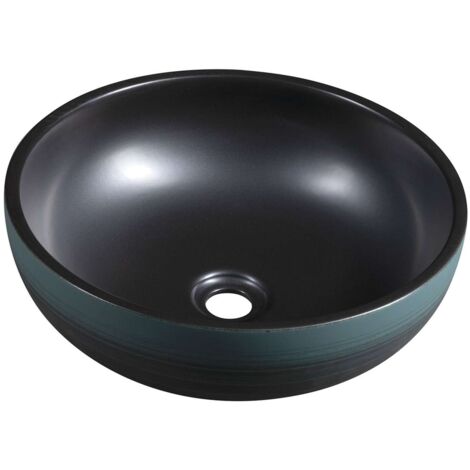 Sapho Priori - Aufsatzwaschbecken, Durchmesser 41 cm, ohne Überlauf, schwarz/grün PI039