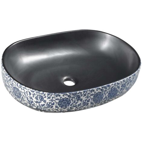 Sapho Priori - Cuenco de lavabo, 60x40 cm, sin rebosadero, negro con diseño PI026