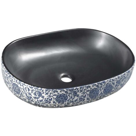Sapho Priori - Lavabo 600x400 mm senza troppopieno, nero con decoro PI026
