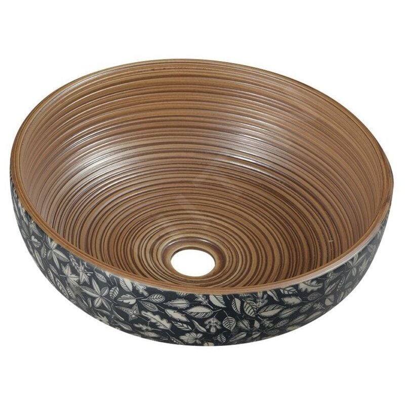 Priori - Vasque, diamètre 410 mm, sans trop-plein, brun/ motif bleu PI023 - Sapho