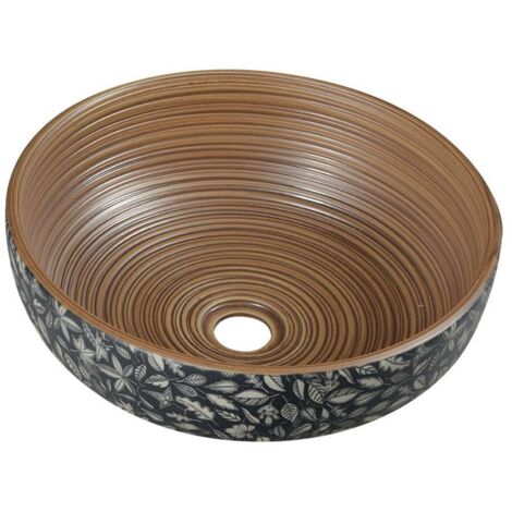 Sapho Priori - Lavabo, diámetro 41 cm, sin rebosadero, marron/diseño azul PI023