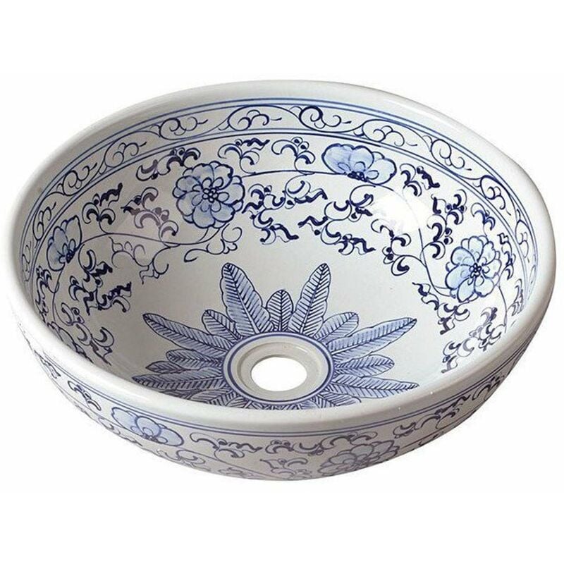 Sapho - Priori - Lavabo, diamètre 42 cm, blanc avec motif en bleu PI012