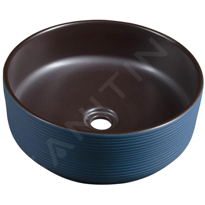 Priori - Lavabo pour plan de travail, diamètre 41 cm, sans trop-plein, brun/bleu PI033 - Sapho