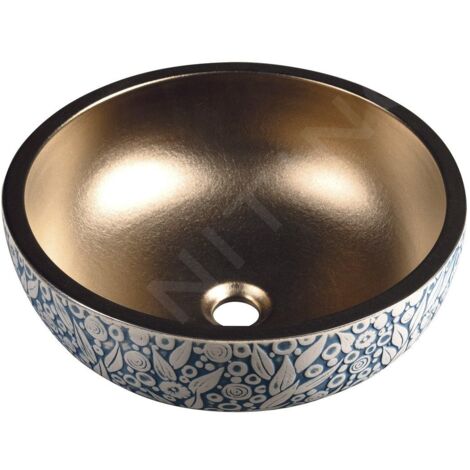 Sapho Priori - Lavabo pour plan de travail, diamètre 41 cm, sans trop-plein, cuivre/bleu PI037