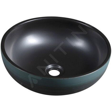 Sapho Priori - Lavabo pour plan de travail, diamètre 41 cm, sans trop-plein, noir/vert PI039
