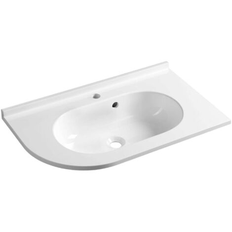 Sapho Pulse - Lavabo ad angolo 75x45 cm, con troppopieno, foro per miscelatore, destro, bianco BM658
