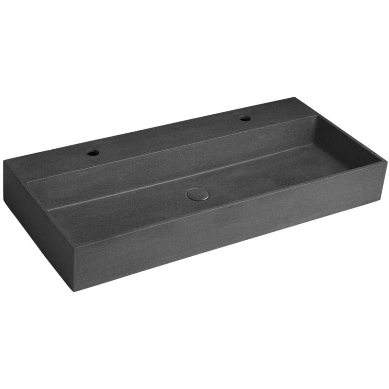 Sapho - Quadrado - Double-lavabo 96x44 cm, sans trop-plein, 2 trous pour robinet, granit noir AR473
