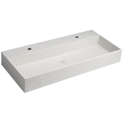 Sapho Quadrado - Lavabo double sur plan, 960x440 mm, avec 2 trous pour les mitigeurs, grès blanc AR475