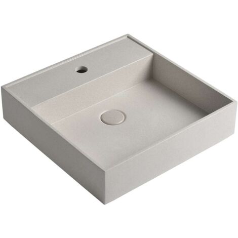 Sapho Quadrado - Lavabo sobre encimera 46x46 cm, sin rebosadero, orificio para grifo, blanco piedra AR469
