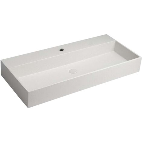 Sapho Quadrado - Lavabo sobre encimera 96x44 cm, sin rebosadero, orificio para grifo, blanco piedra AR467