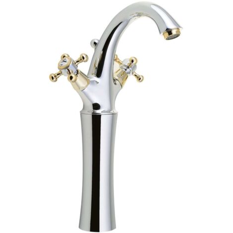 Sapho Reitano Rubinetteria Antea - Waschtischarmatur mit Ablaufgarnitur, Höhe 30 cm, Chrom/Gold 3272L