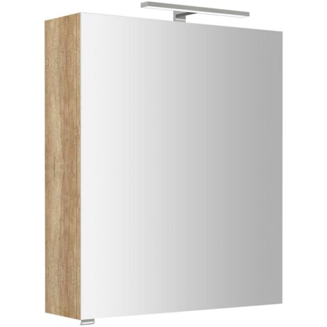 Sapho Riwa - Armoire miroir avec éclairage LED, 70x60x17 cm, 1 portes, charnières à droite, chêne Alabama RIW060-0022