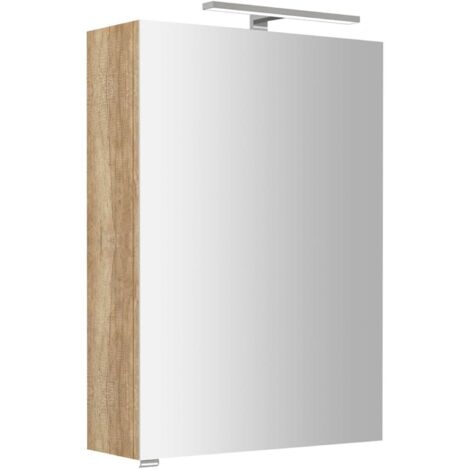 Sapho Riwa - Mobiletto a specchio con illuminazione a LED 70x50x17 cm, 1 anta, cerniere a destra, rovere Alabama RIW050-0022