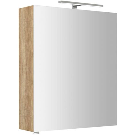 Sapho Riwa - Mobiletto a specchio con illuminazione a LED 70x60x17 cm, 1 anta, cerniere a destra, rovere Alabama RIW060-0022