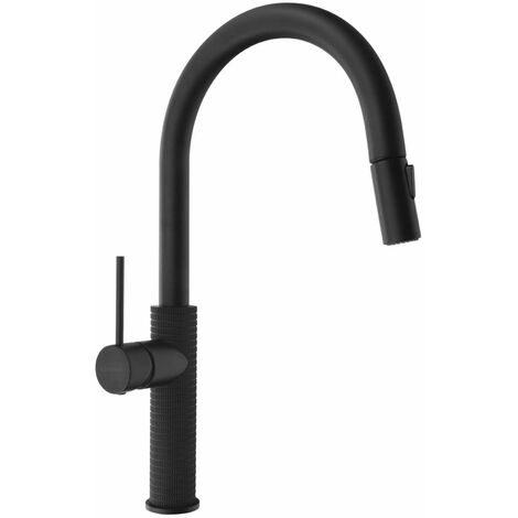 Sapho Robinetterie - Mitigeur d'évier avec douchette extractible, noir mat FR576B