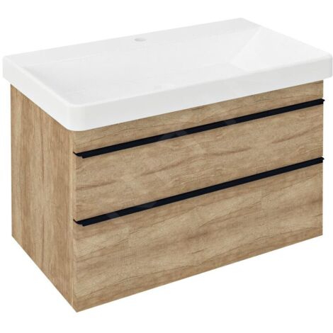 Sapho Sitia - Meuble lavabo 76x50x44 cm, 2 tiroirs, chêne alabama SI080-2222
