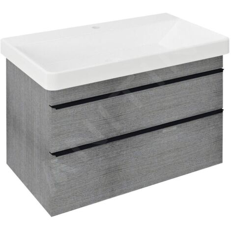 Sapho Sitia - Meuble lavabo 76x50x44 cm, 2 tiroirs, chêne argenté SI080-1111