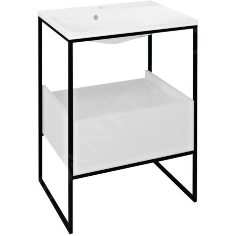 Sapho Ska - Console pour lavabo 595x850x455 mm, 1 tiroir, noir mat/blanc SKA601