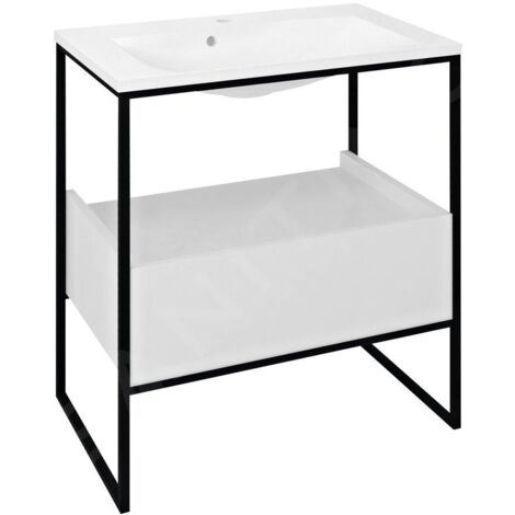 Sapho Ska - Console pour lavabo 745x850x455 mm, 1 tiroir, noir mat/blanc SKA602