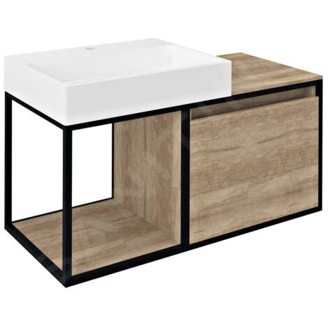 Sapho Skara - Meuble lavabo, 1000x495x465 mm, chêne Alabama/noir mat CG004-2222