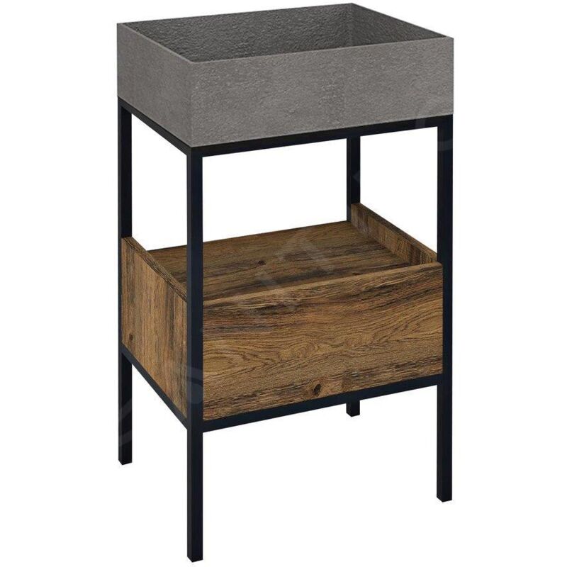 Sapho - Skara - Meuble lavabo 470x715x360 mm, 1 tiroir, chêne Collingwood/noir mat CG001-1919