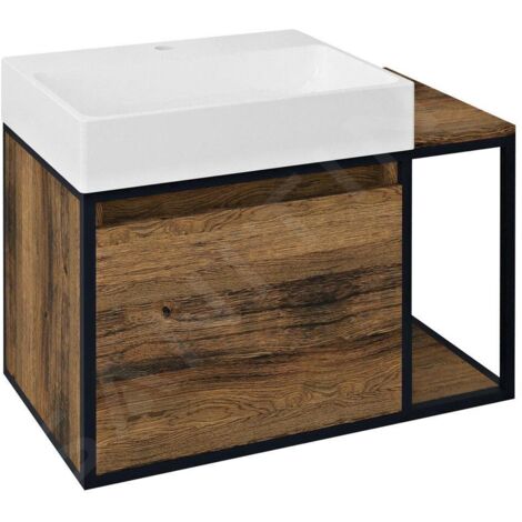 Sapho Skara - Meuble-vasque 800x495x465 mm, 1 tiroir, chêne Collingwood/noir mat CG003-1919