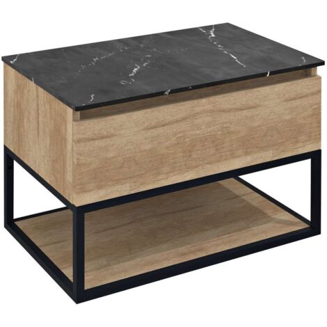 Sapho Skara - Meuble vasque, 80x50x45 mm, 1 tiroir, noir mat/chêne Alabama CG008-2222