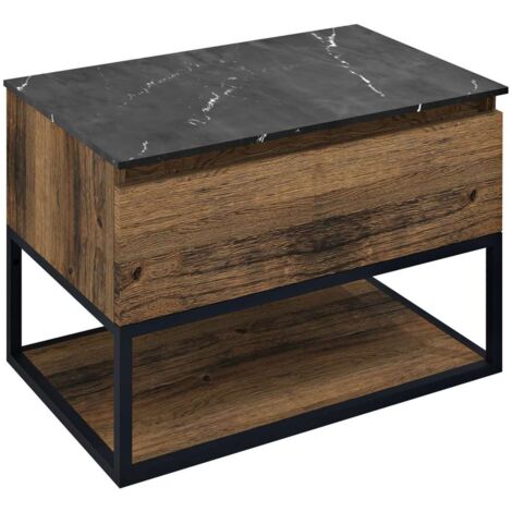 Sapho Skara - Mobiletto da lavabo 70x50x45 cm, 1 cassetto, nero opaco/rovere Collingwood CG005-1919