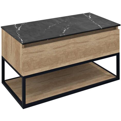 Sapho Skara - Waschtischunterschrank 90x50x45 cm, 1 Schublade, mattschwarz/Eiche Alabama CG006-2222