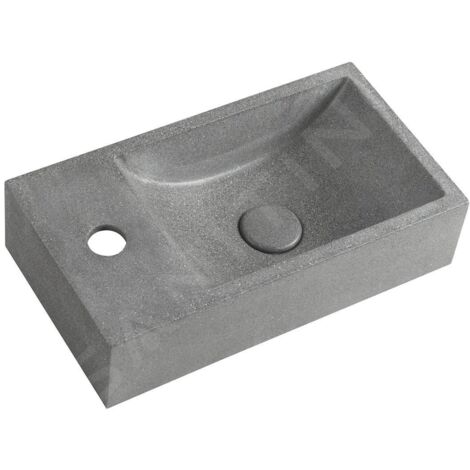 Sapho Small - Lave-mains 400x220 mm, sans trop-plein, un trou de robinetterie à droite, granite noir AR403