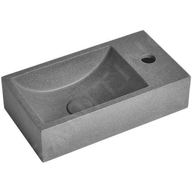 Small - Lave-mains 40x22 cm, sans trop-plein, un trou de robinetterie à droite, granite noir AR409 - Sapho