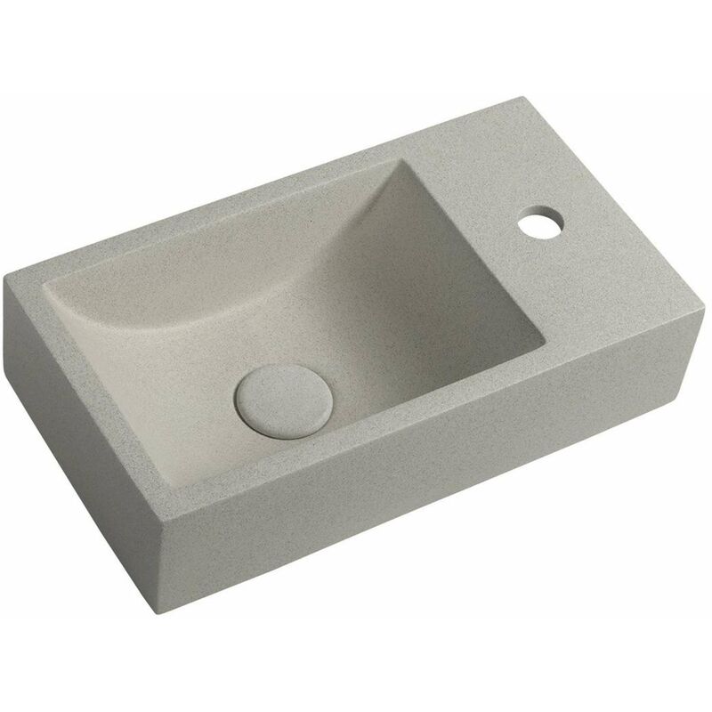 Small - Lave-mains Crest, 40x22 cm, avec un trou pour robinet à droite, nanocouche, grèse blanc AR413 - Sapho