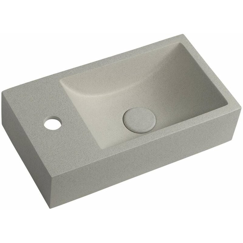 Small - Lave-mains Crest, 40x22 cm, avec un trou pour robinet à gauche, nanocouche, grèse blanc AR410 - Sapho