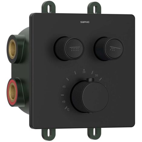 Sapho Smart Select - Miscelatore doccia termostatico ad incasso per 2 utenze, con corpo incasso, nero opaco RP042B