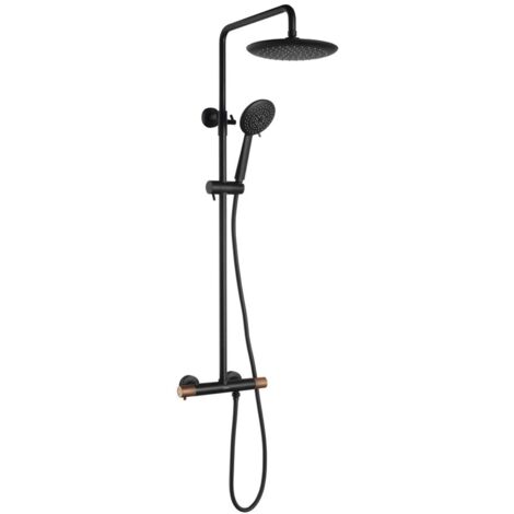 Sapho Solaris - Conjunto de ducha con termostato, 5 chorros, negro mate/cobre WD139PG