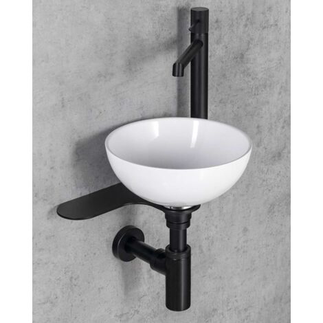 Sapho Tetris - Conjunto de lavabo y soporte, diámetro 26 cm, sin rebosadero, ClickClack, blanco/negro mate TZ427-01