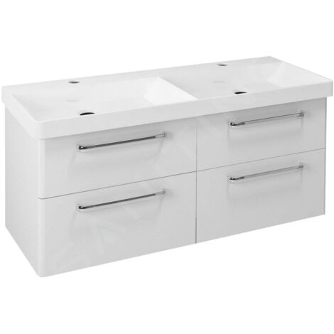 Sapho Theia - Meuble double vasque 1160x500x442 mm, 4 tiroirs, blanc TH120-3030