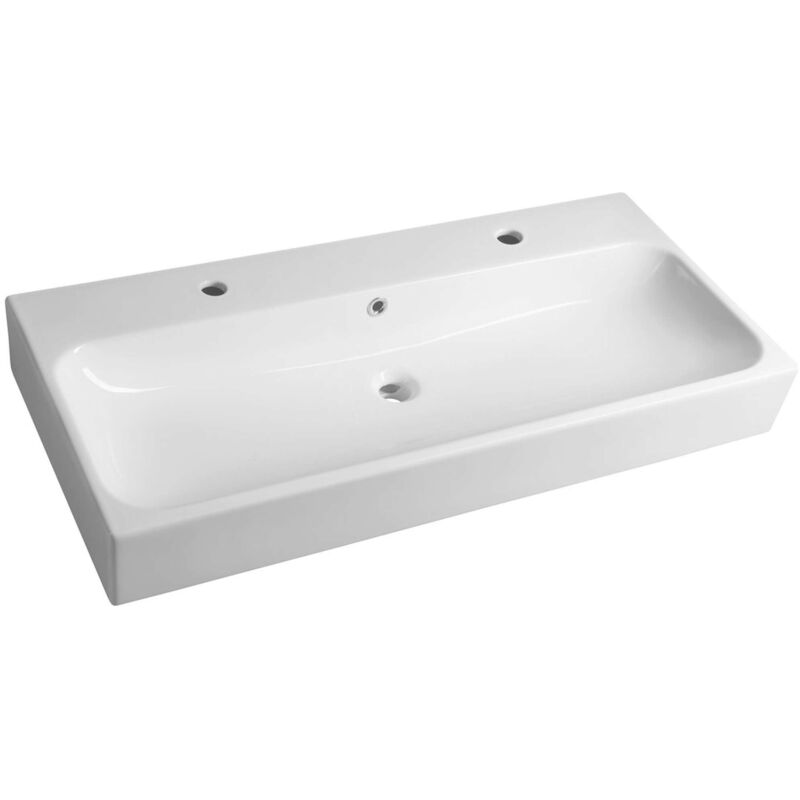 Toridi - Double-lavabo, 101x47 cm, avec trop-plein, 2 trous pour robinetterie, blanc TU0222 - Sapho