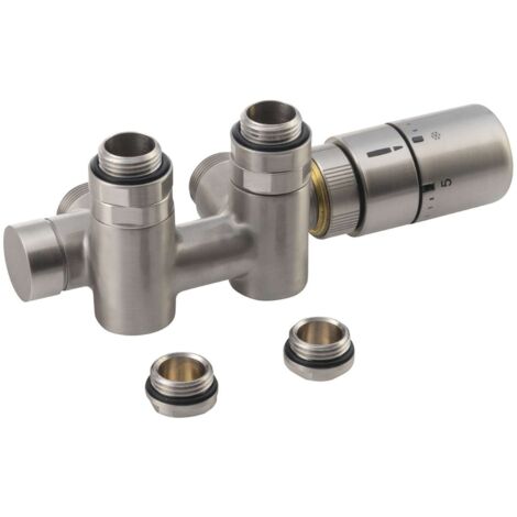 Sapho Twin Combi - Conjunto termostático de válvulas de conexión central, derecha, acero inoxidable cepillado CP5510S