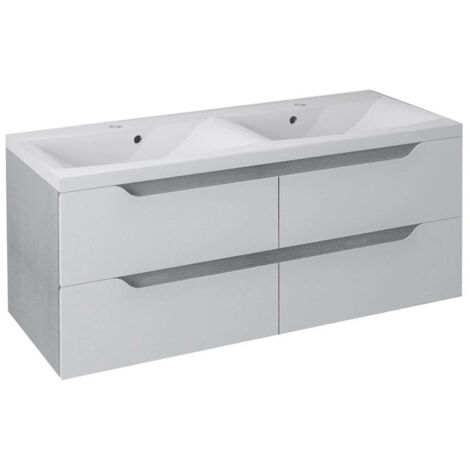 Sapho Wave - Meuble double-lavabo 120x50x48 cm, blanc/chêne argenté WA120-3011