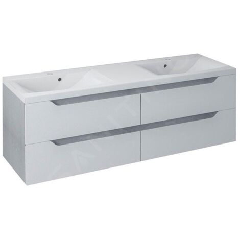Sapho Wave - Meuble double-lavabo 1500x500x480 mm, blanc/chêne argenté WA150-3011