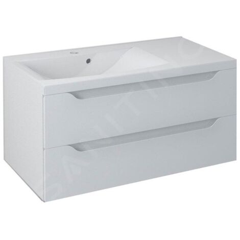 Sapho Wave - Meuble lavabo 90x45x48 cm, gauche, 2 tiroirs, blanc WA092-3030