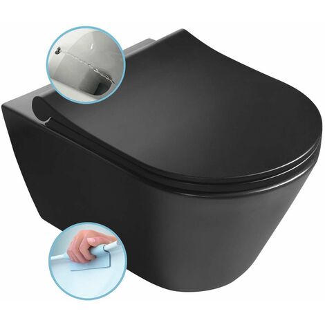 Sapho – WC suspendu Rimless noir mat avec douchette de bidet – Céramique – Évacuation arrière – Dimensions 530 x 355 mm – 100312110